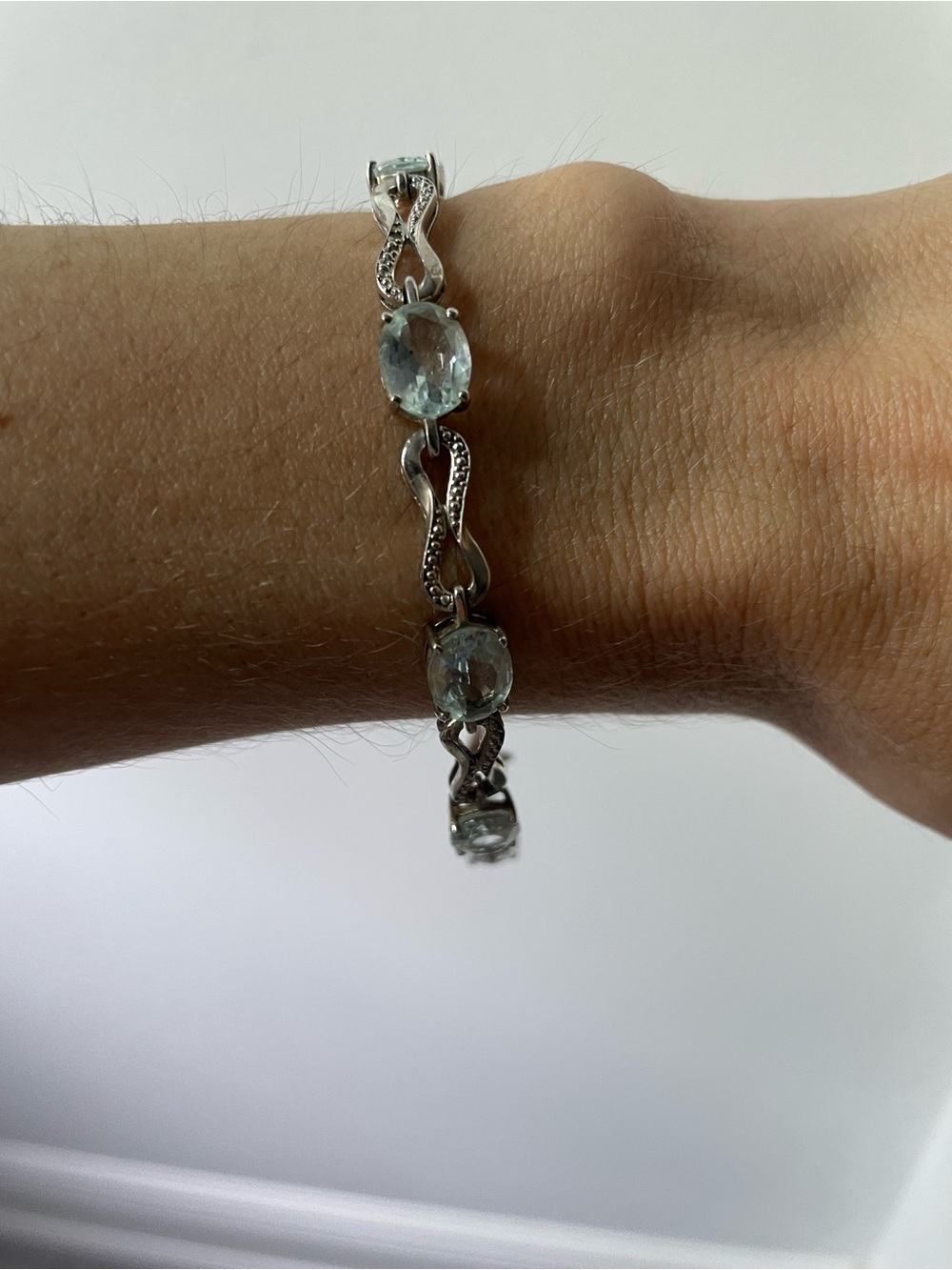 Silver and Aquamarine 7 inch Bracelet